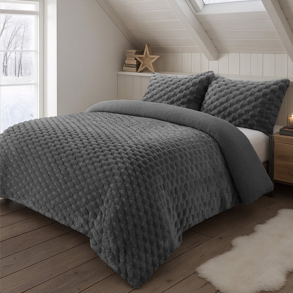 Velosso King Size Charcoal Chunky Popcorn Duvet Set Image 1