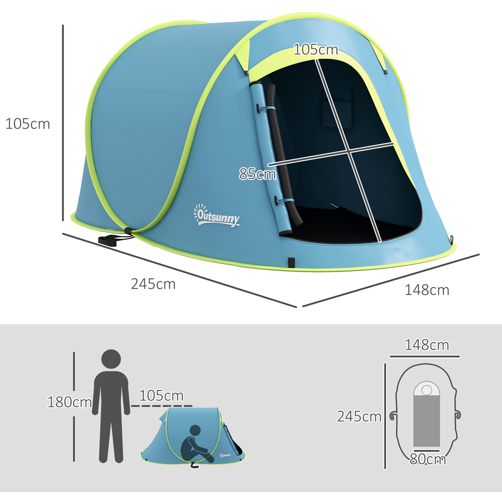 Outsunny 2 Person Waterproof Pop Up Camping Tent with Carry Bag Blue Image 3