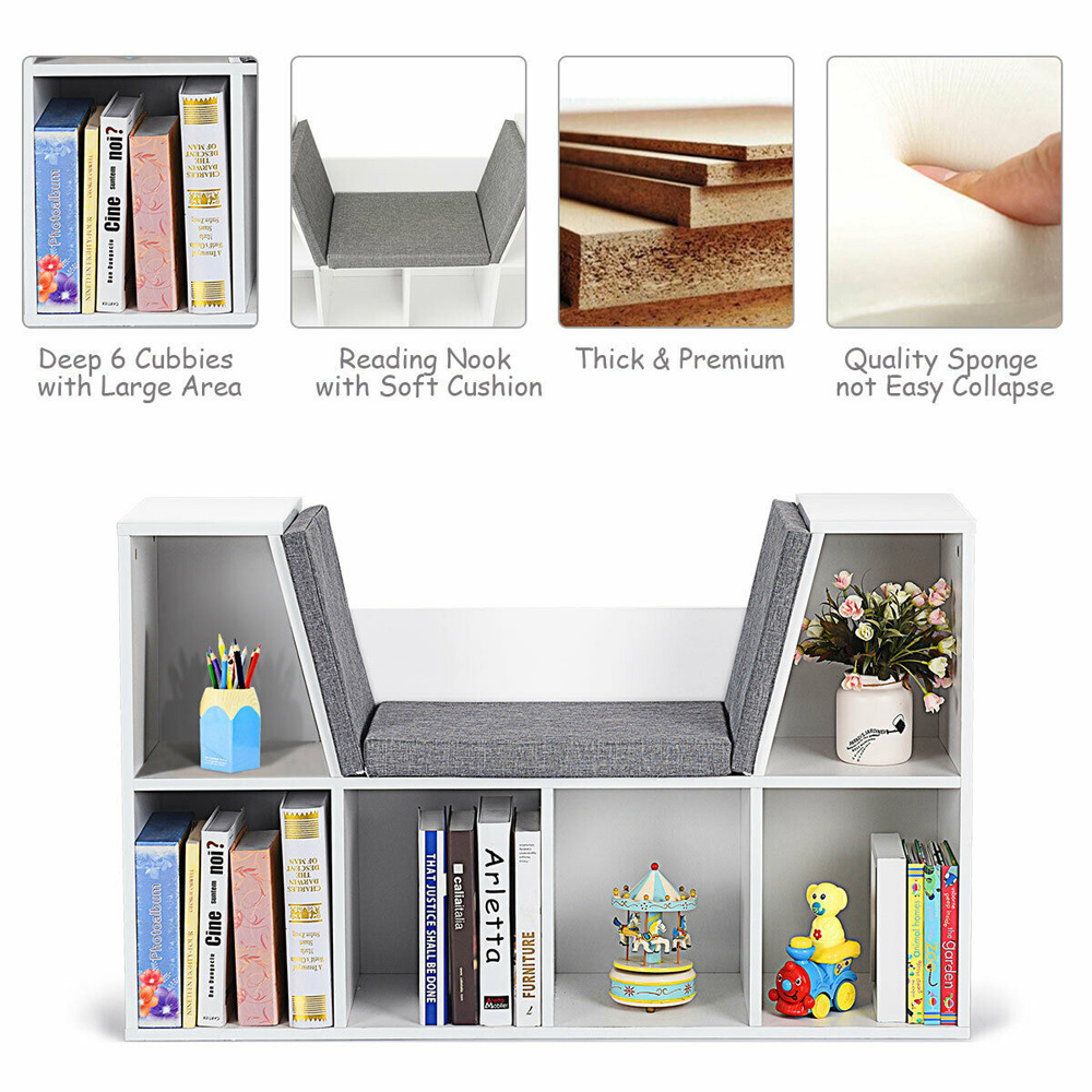 Costway 6 Cube White Storage Cabinet with Seat Cushion Image 8
