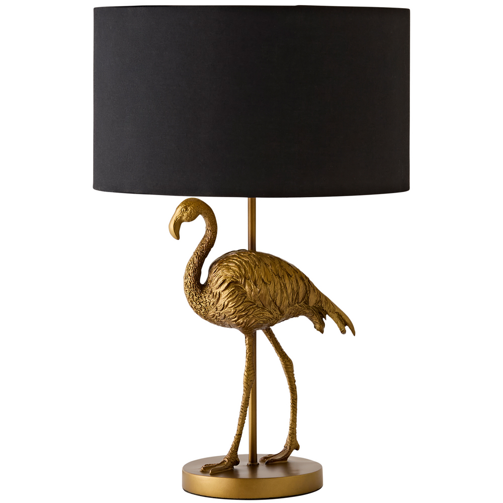 ValueLights Flo Flamingo Black and Gold Shade Brushed Bronze Table Lamp with Bulb Image 1