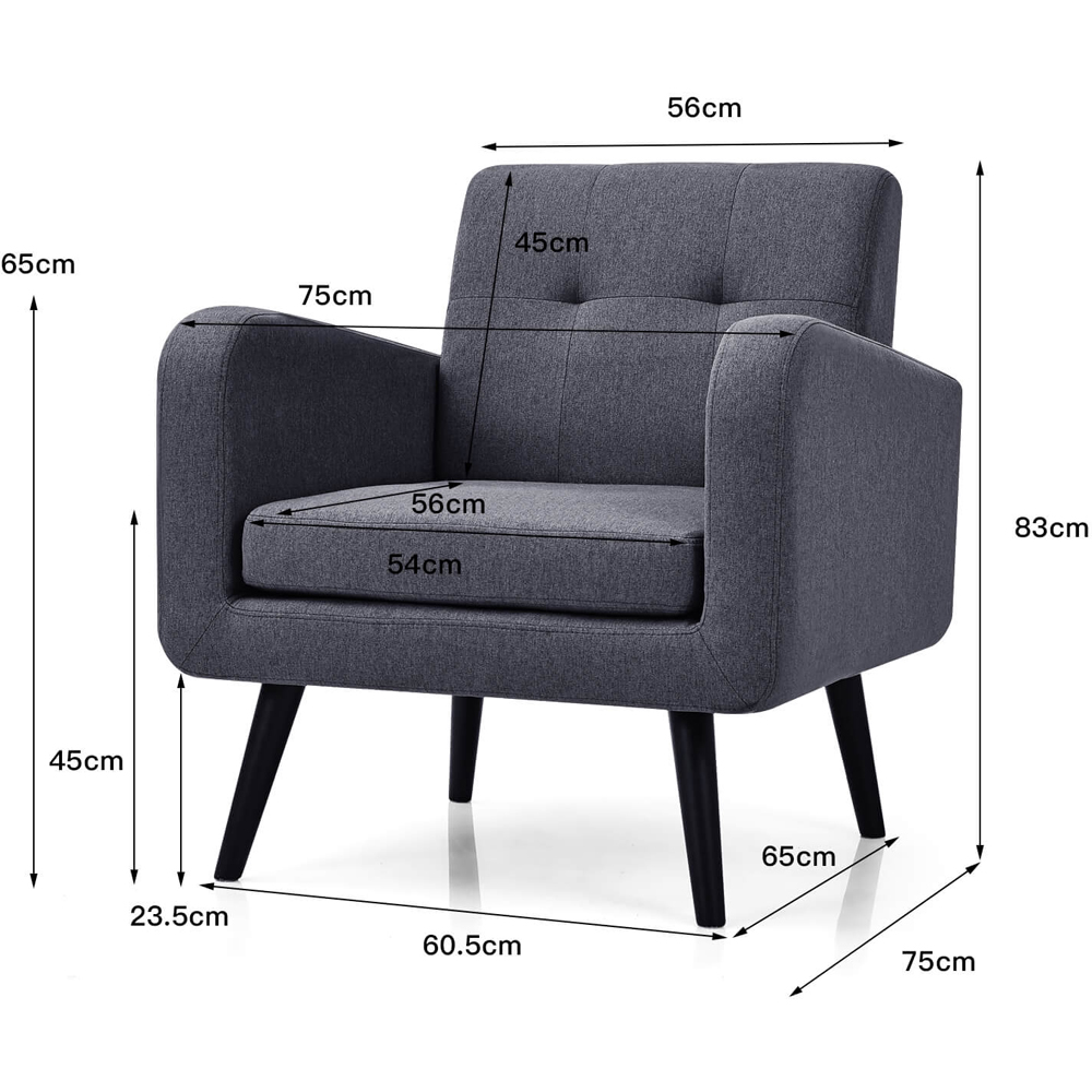 Costway Grey Mid Century Modern Upholstered Armchair Image 9