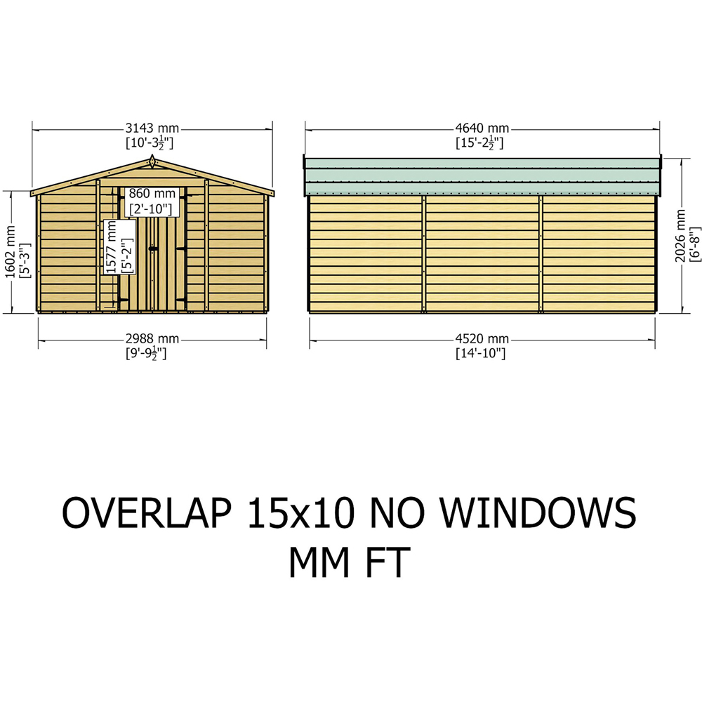 Shire 10 x 15ft Double Door Overlap Apex Wooden Shed Image 7