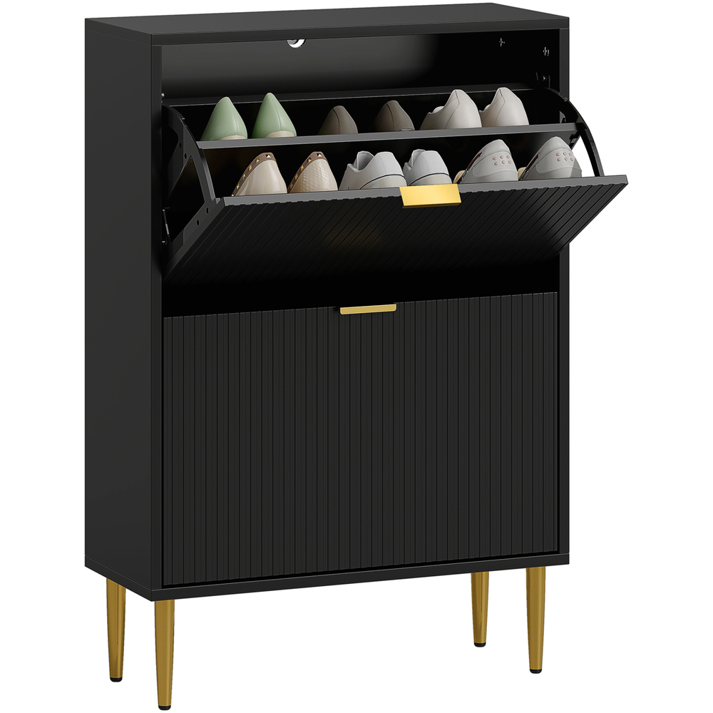 Portland 2 Flip Drawer Black Slim Shoe Storage Cabinet Image 2
