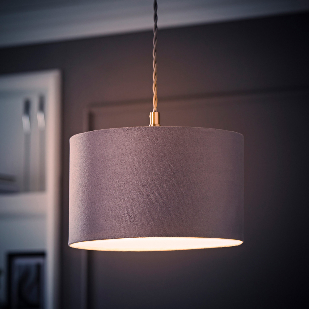 ValueLights Reni Grey Velvet Ceiling Drum Lamp Shade Small Image 6