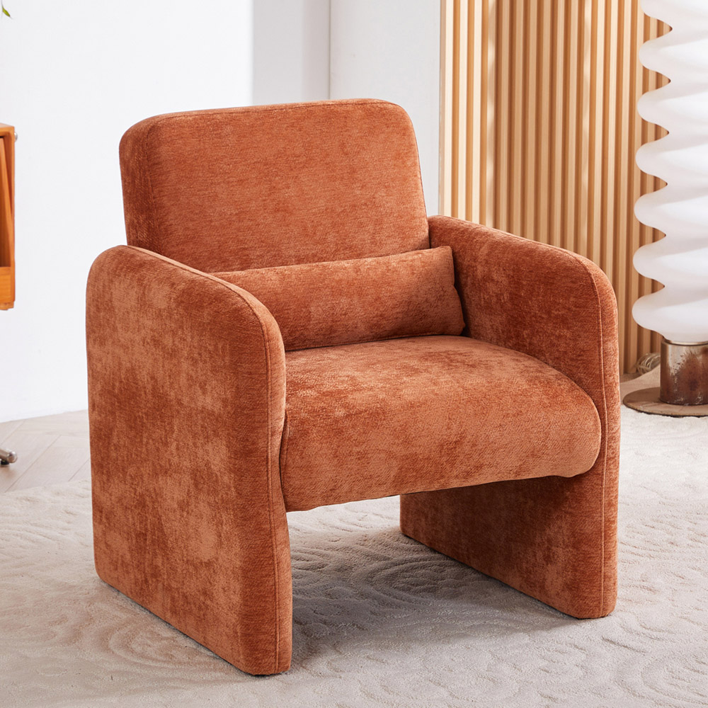 Living and Home Orange Chenille Upholstered Accent Chair with Lumbar Pillow Image 7