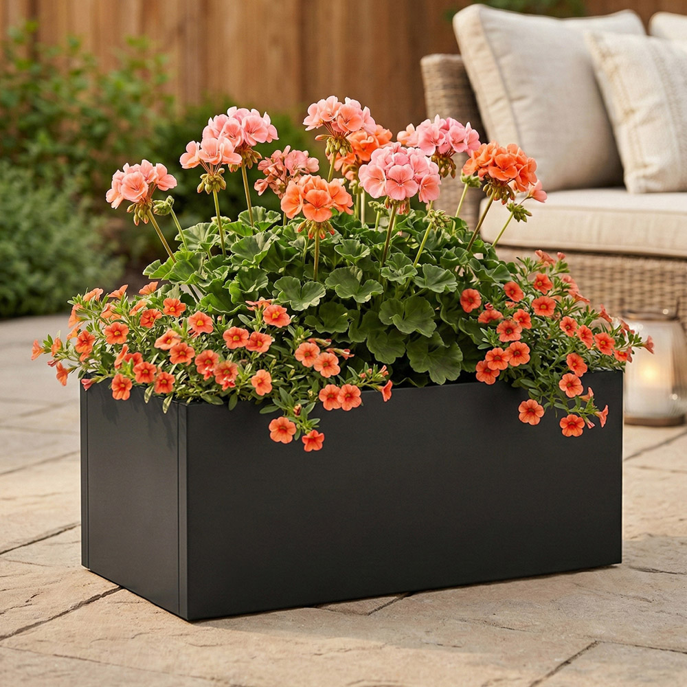 Living and Home Black Metal Rectangular Planter Box 75L Image 5