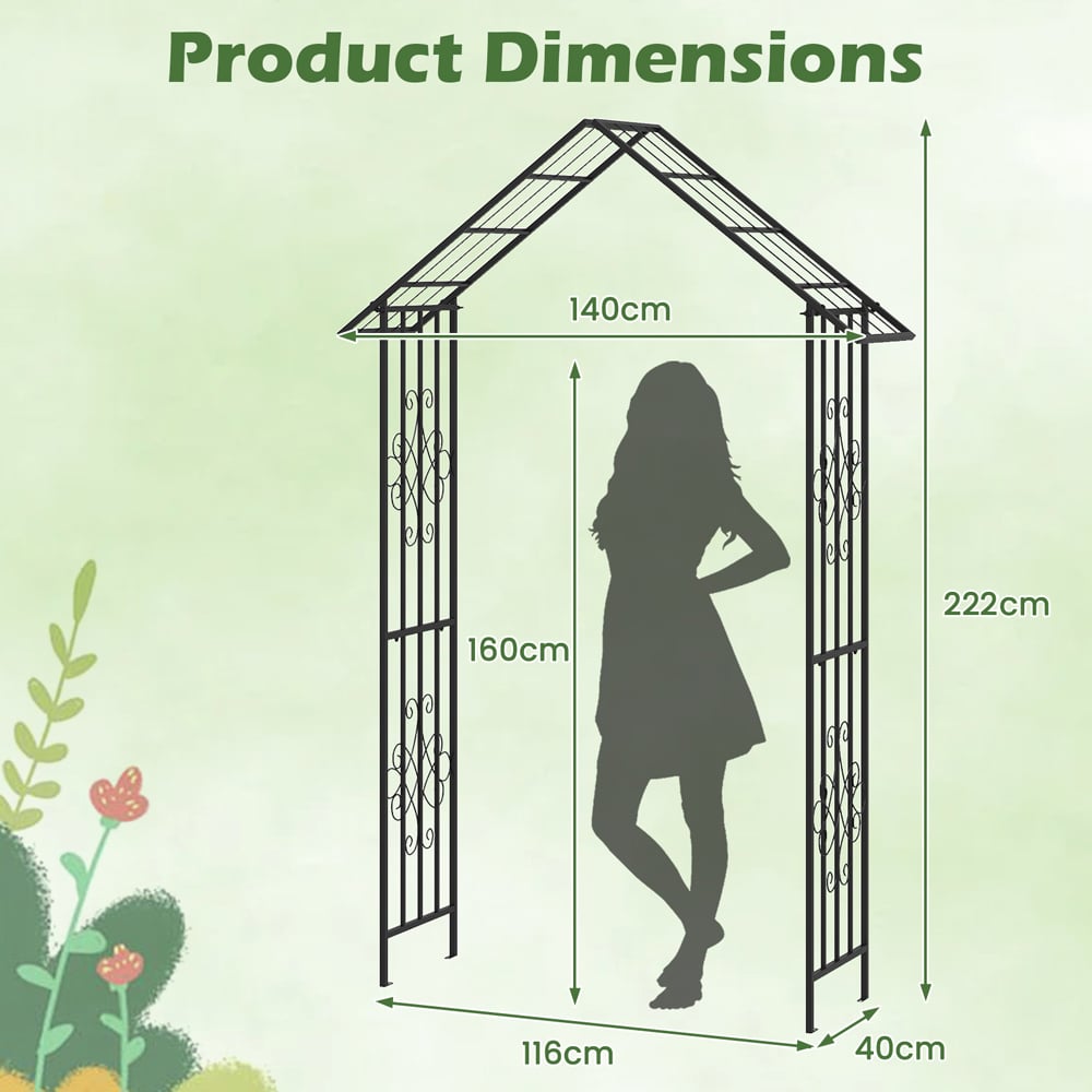 Costway Black Roof Shaped Top Garden Arbor with Crossbars Image 9