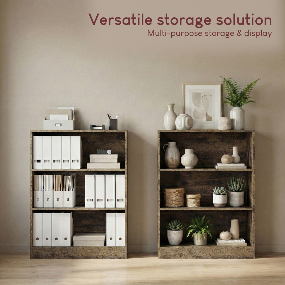 VIDA DESIGNS Cambridge 3 Shelf Dark Wood Low Bookcase Image 5