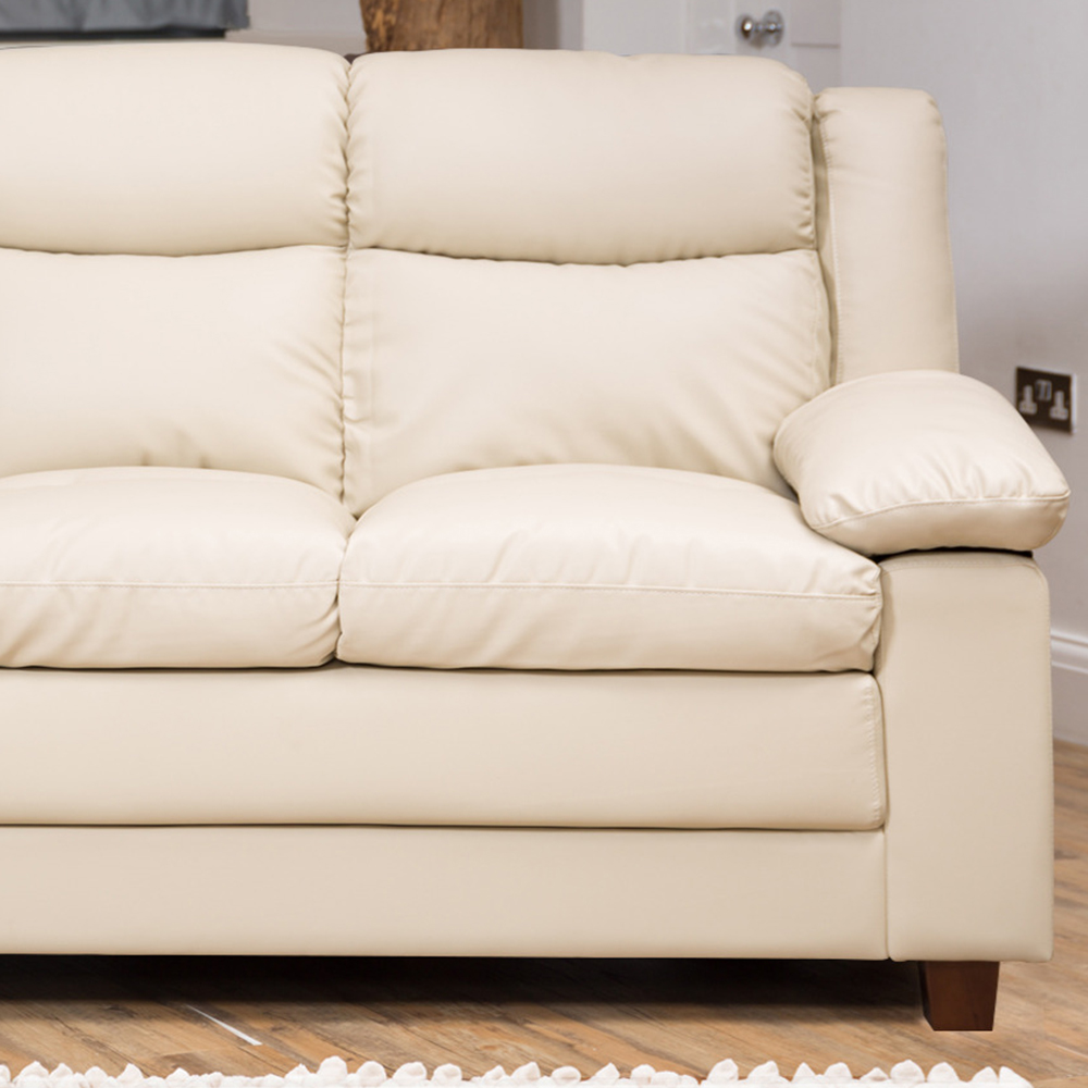 Standish 3 Seater Cream Bonded Leather Sofa Image 3