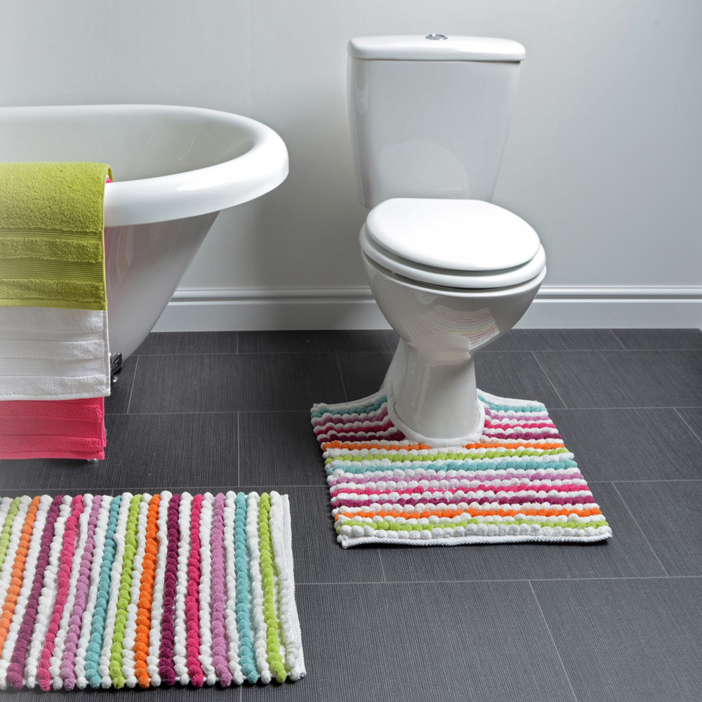 Allure Bath Fashions California Multi Bright Striped Chunky Bobble Pedestal Toilet Mat 50 x 50cm Image 2
