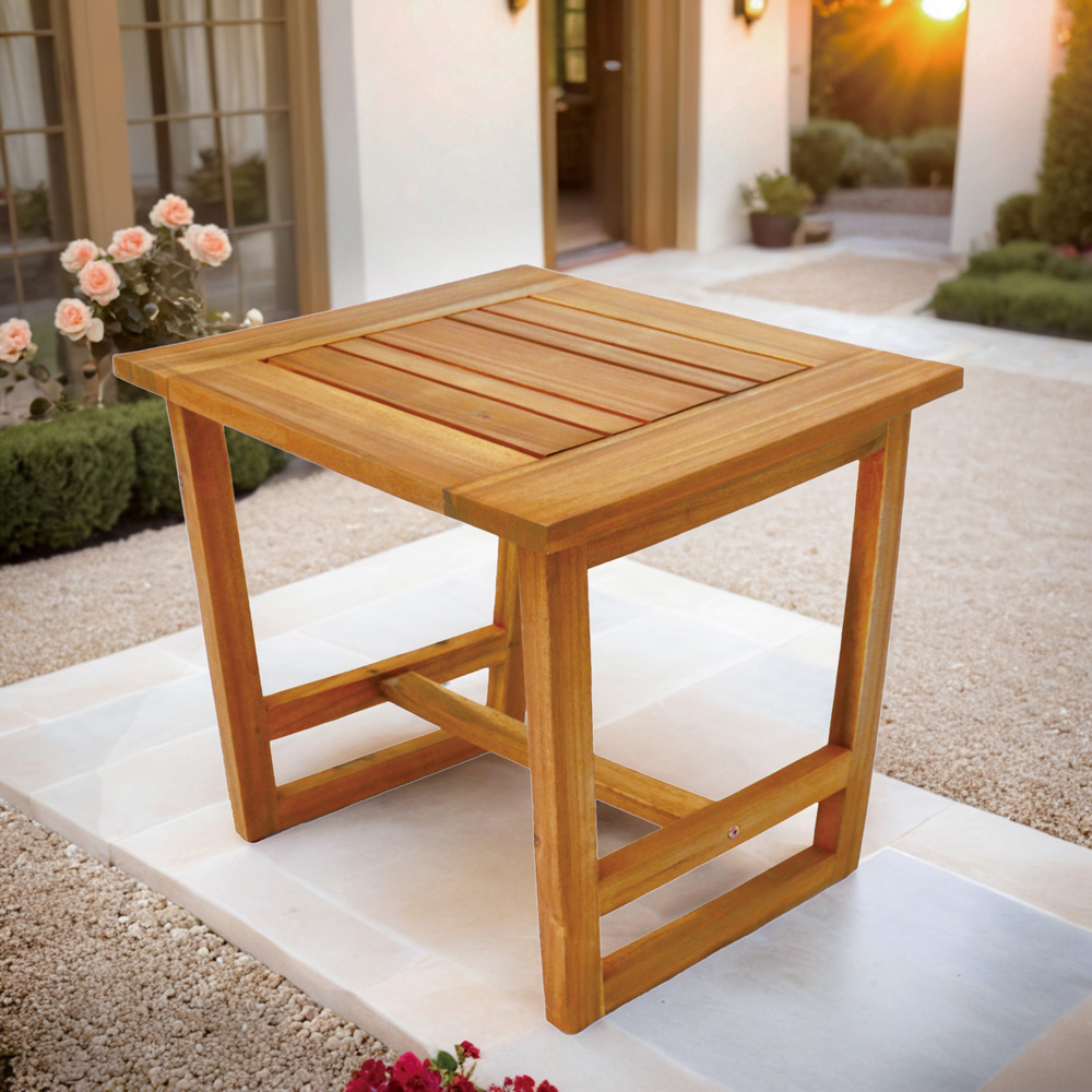 Direct Wicker Teak Finish Straight-Line Design Acacia Wood End Table Image 3