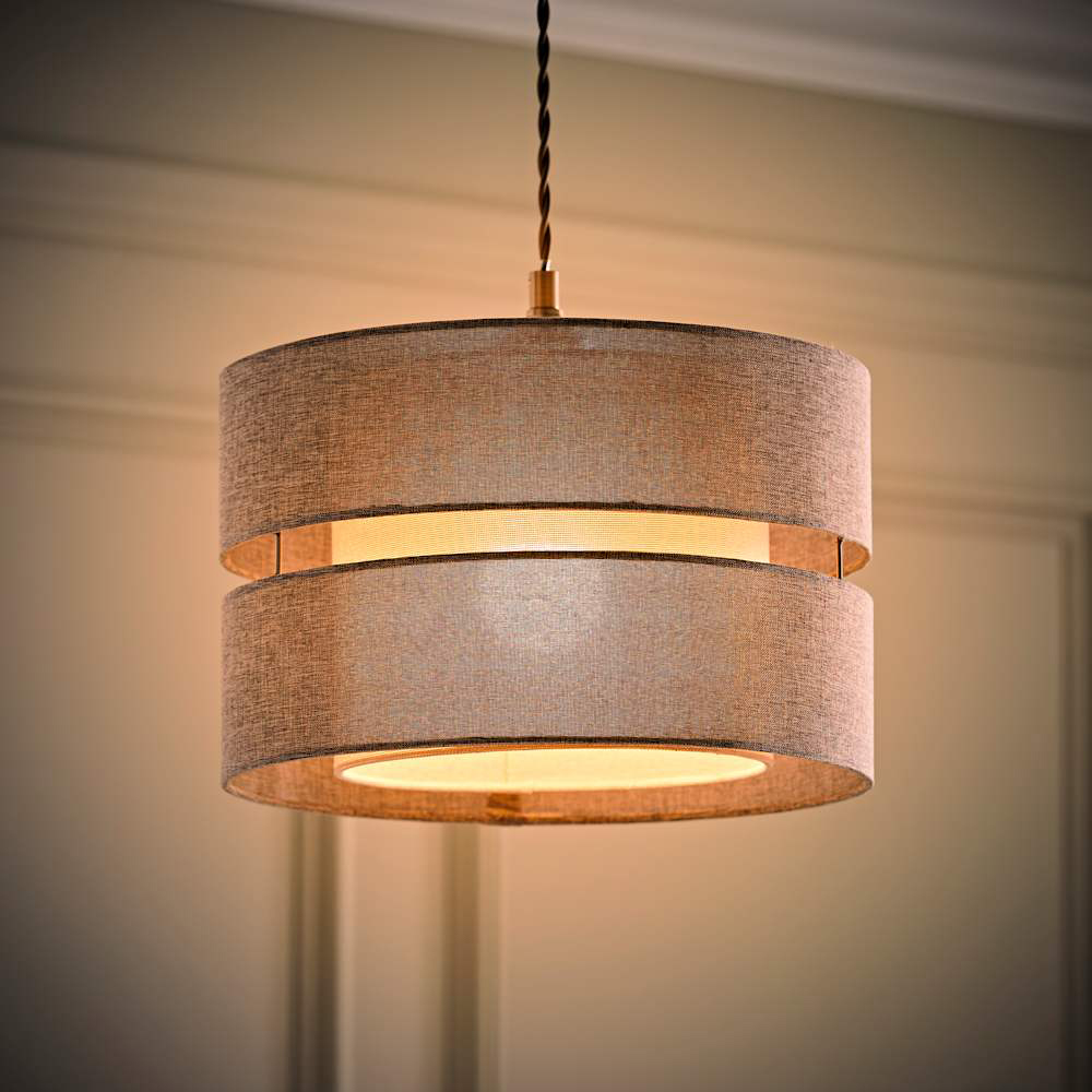 ValueLights Sophia 2 Tier Grey Linen Ceiling Drum Lamp Shade Image 2