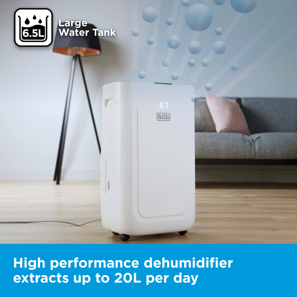 Black+Decker 20L Smart Dehumidifier with 24H Timer and 6.5L Water Tank Image 8