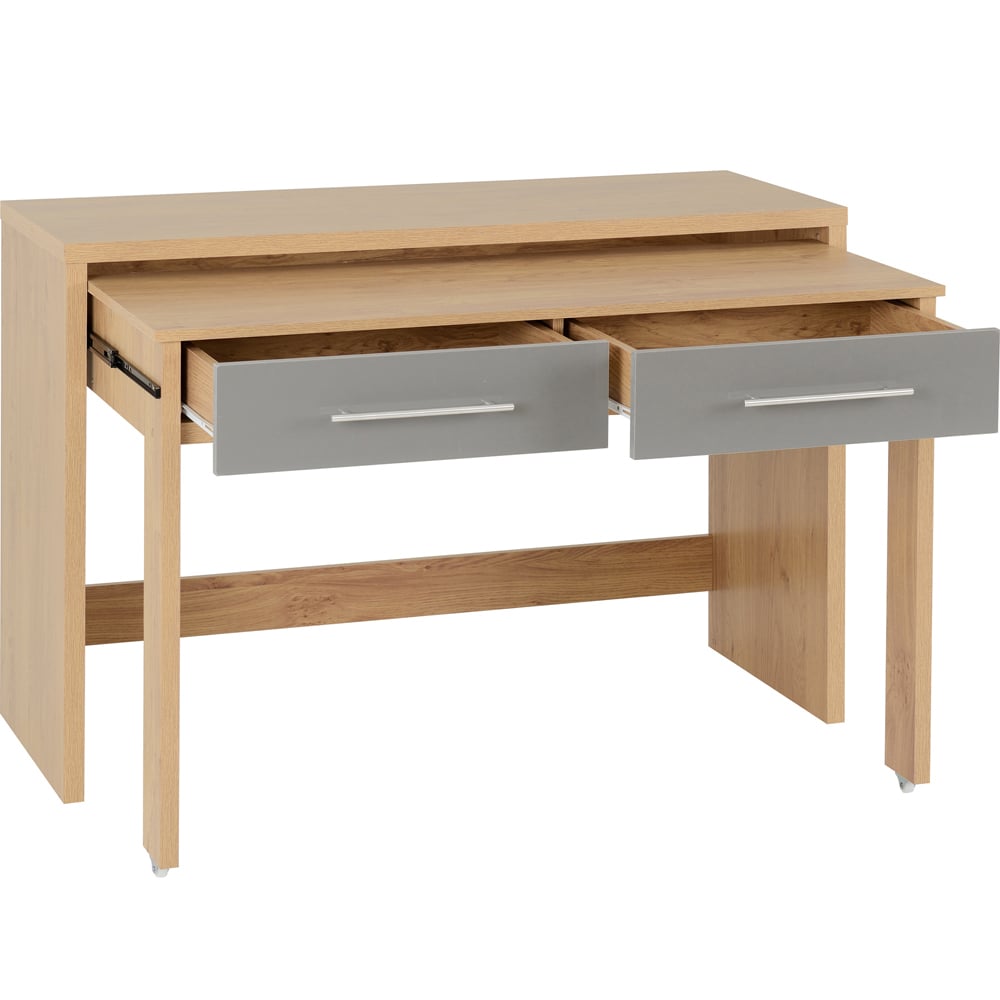 Seconique Seville 2 Drawer Veneer Slider Desk Grey Gloss and Light Oak Effect Image 4