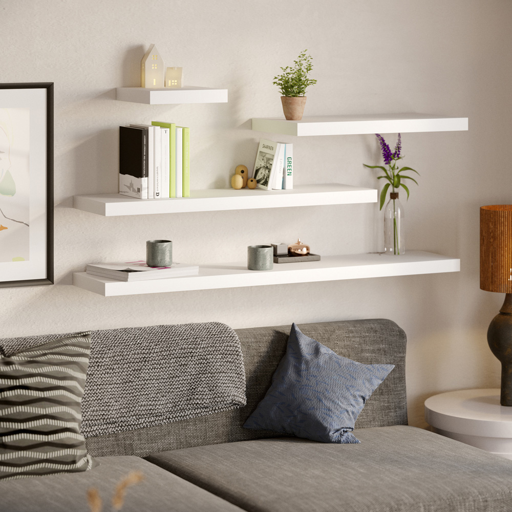 Homebase 25cm Matt White Floating Shelf 2 Pack Image 2