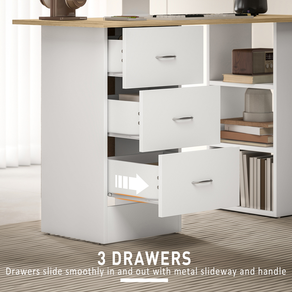 HOMCOM 3 Drawer 3 Shelf Computer Desk Natural Image 5