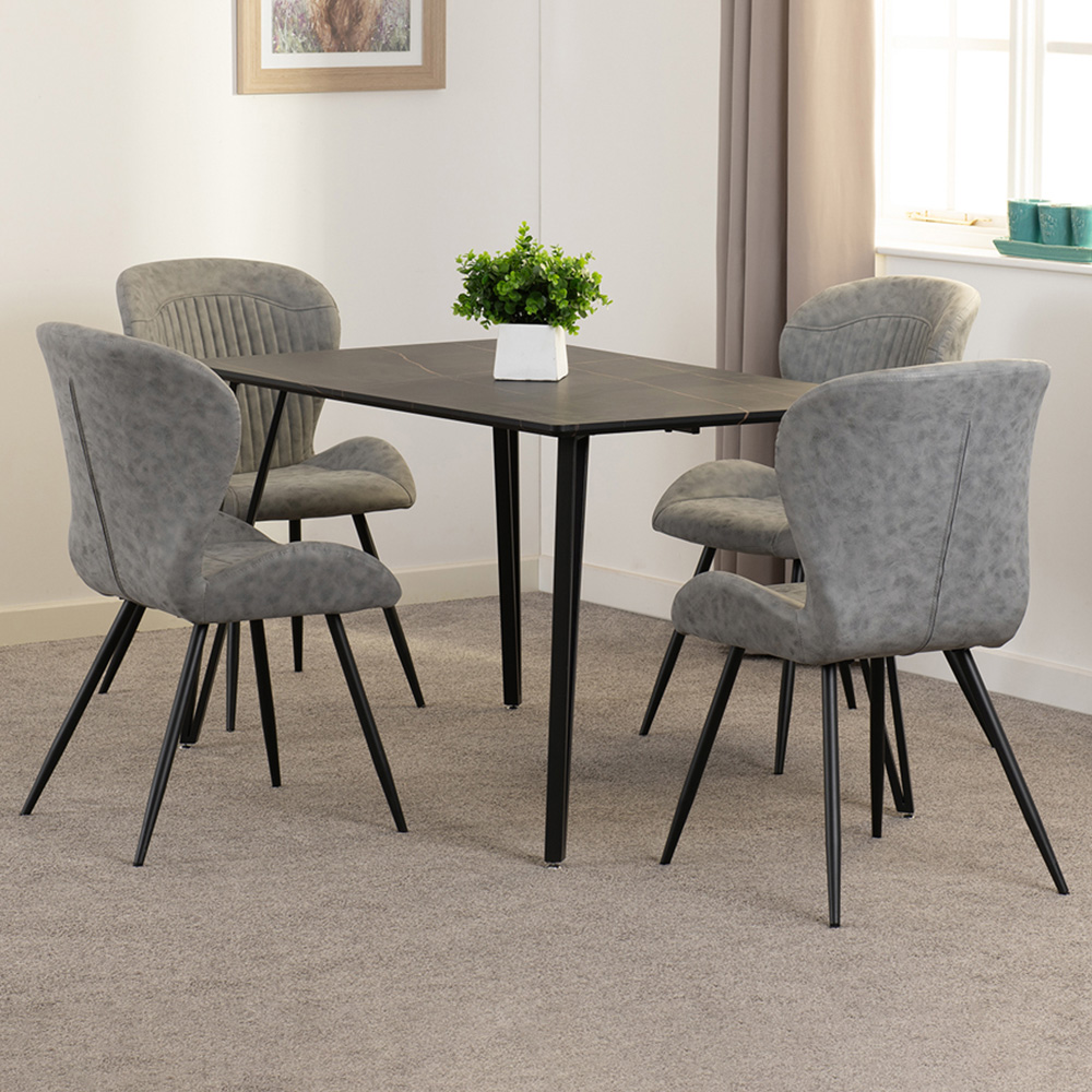 Seconique Marlow and Quebec 4 Seater Dining Set Black Marble and Grey PU Image 1