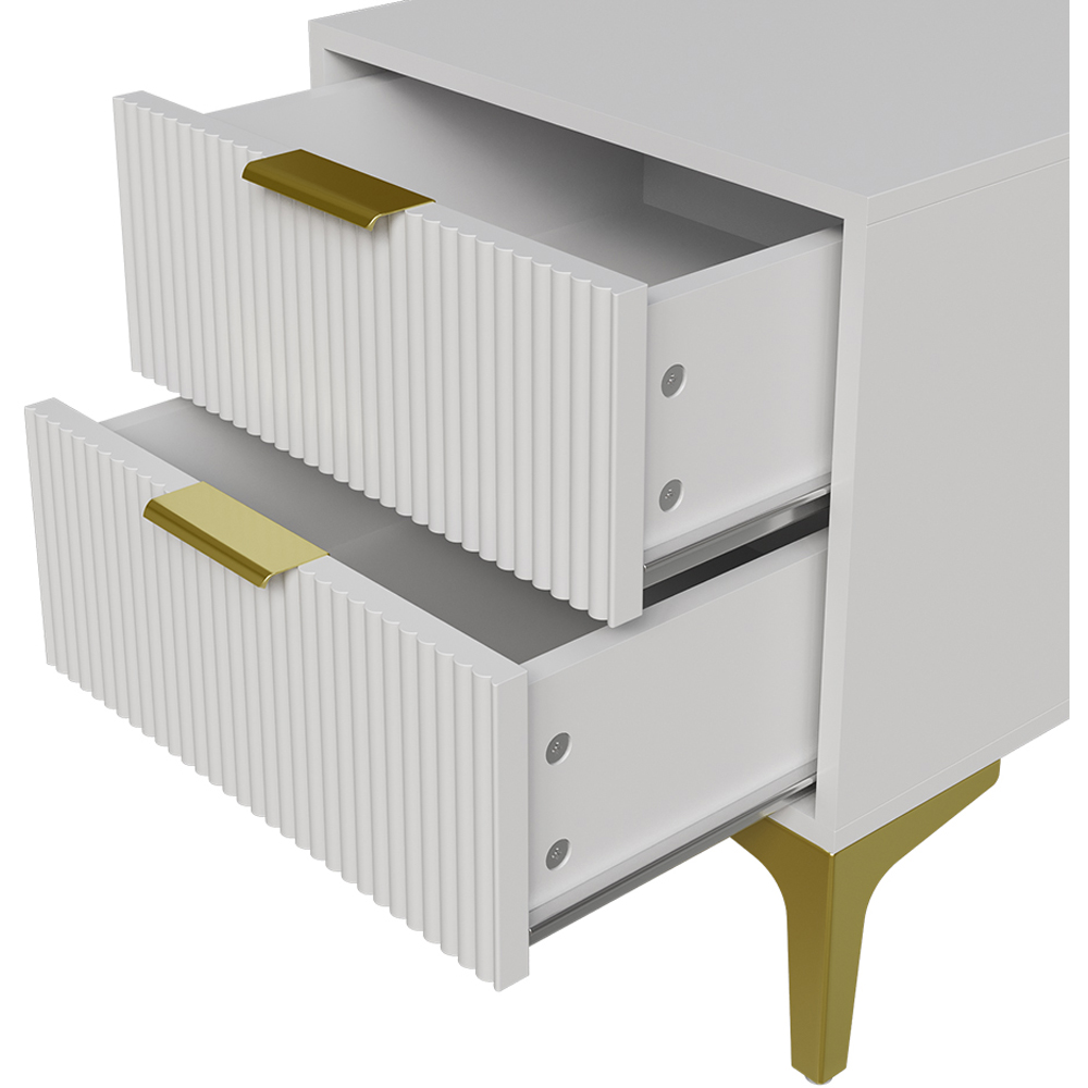 Living and Home 2 Drawer White and Gold Modern Bedside Table Image 3