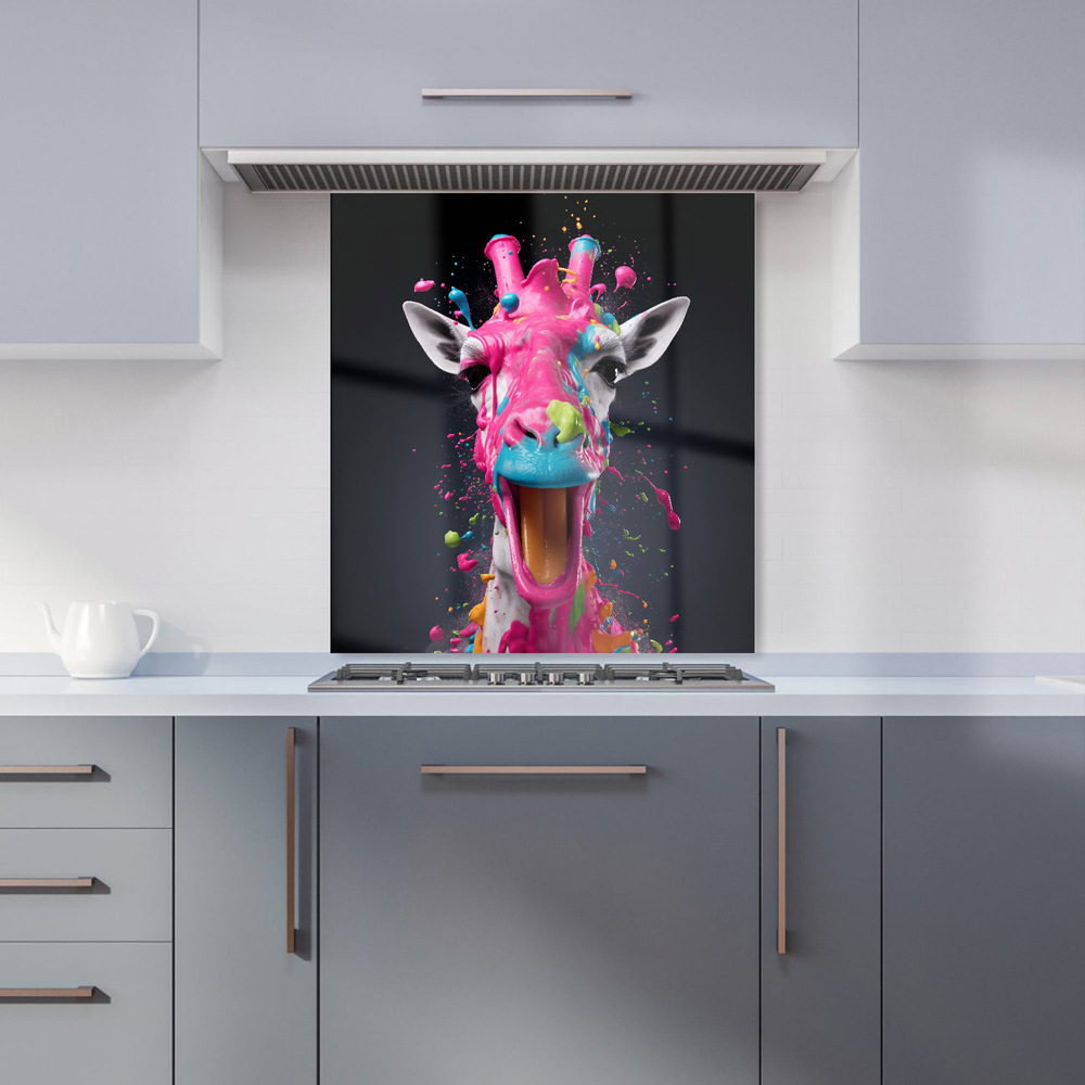 Warren Reed Designer Pink Splashart Giraffe Face Glass Kitchen Splashback 65 x 60cm Image 1