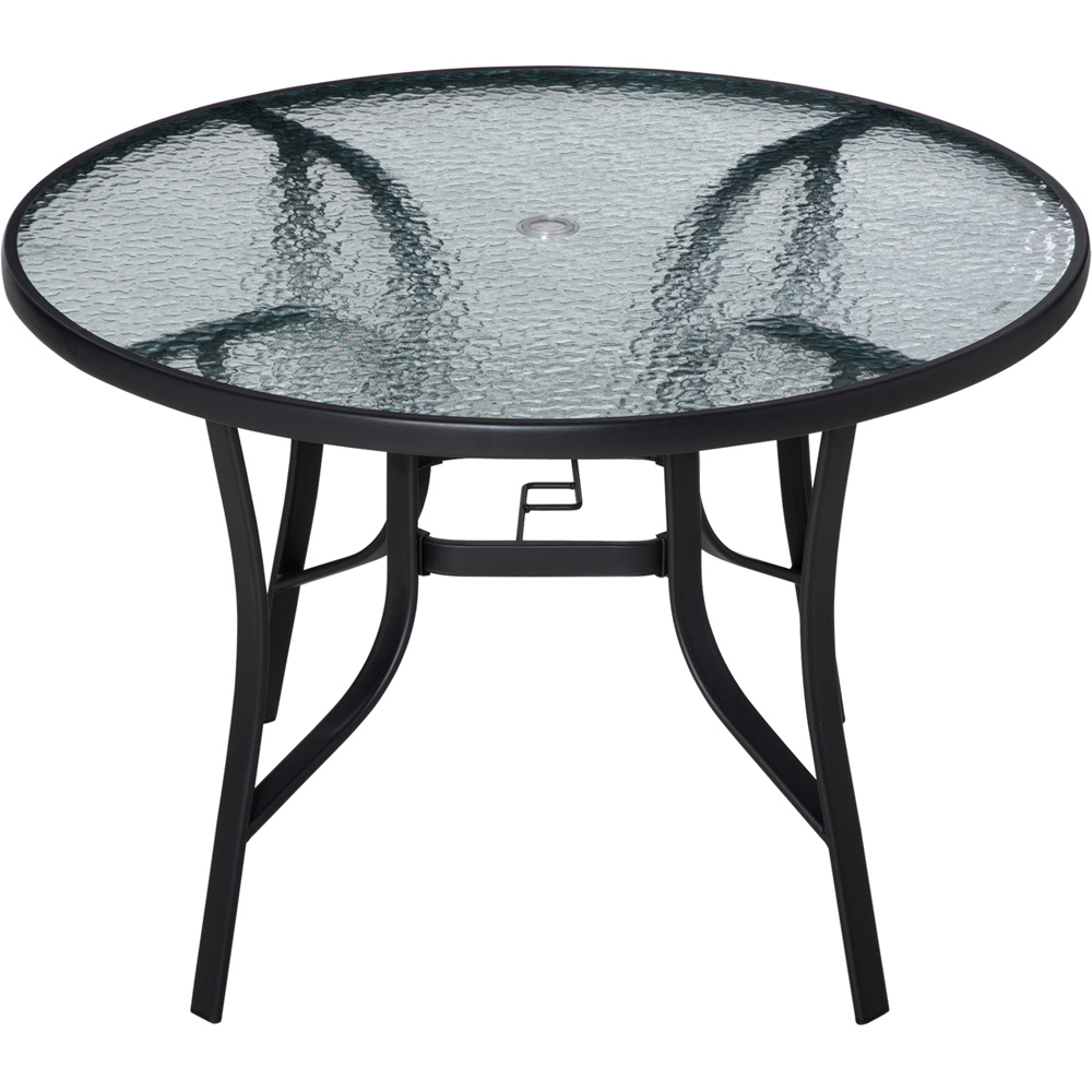 Outsunny Round Tempered Glass Top Garden Dining Table Black Image 2