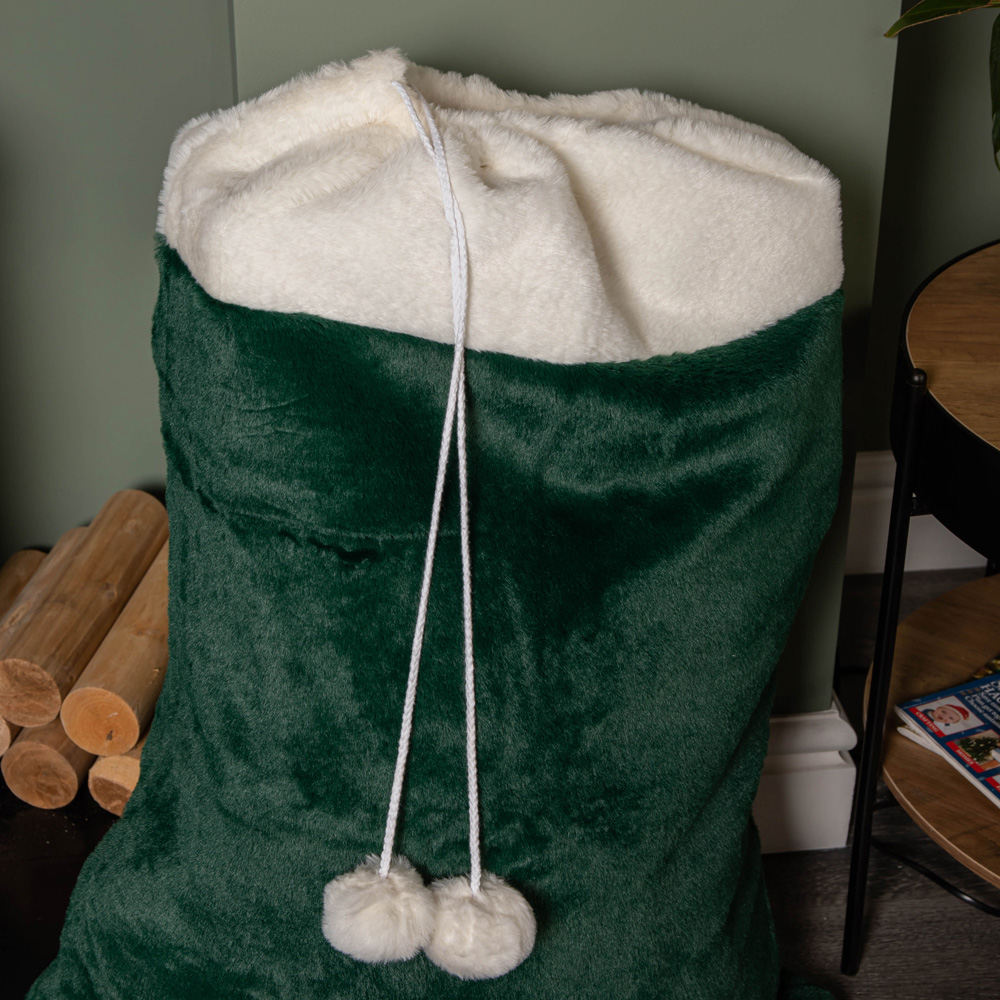 Samuel Alexander Green Christmas Present Sack with White Cuff and Pom Poms Image 4