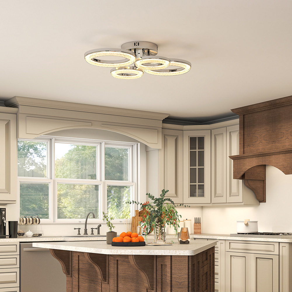 HOMCOM Modern Silver 4 Ring Flush Mount LED Ceiling Light Image 4