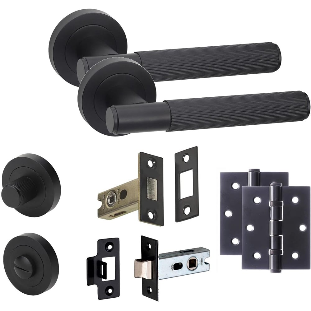 Golden Grace Matt Black Straight T-Bar Linear Bathroom Door Handle Set Image 1