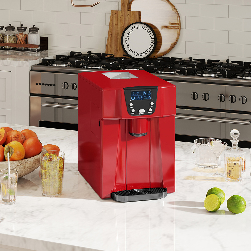 HOMCOM 800-141V70RD Red Ice Maker Machine and Water Dispenser 3L Image 2