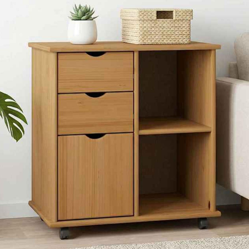 vidaXL Single Door 2 Drawer 2 Shelf Brown Rolling Storage Cabinet Image 1