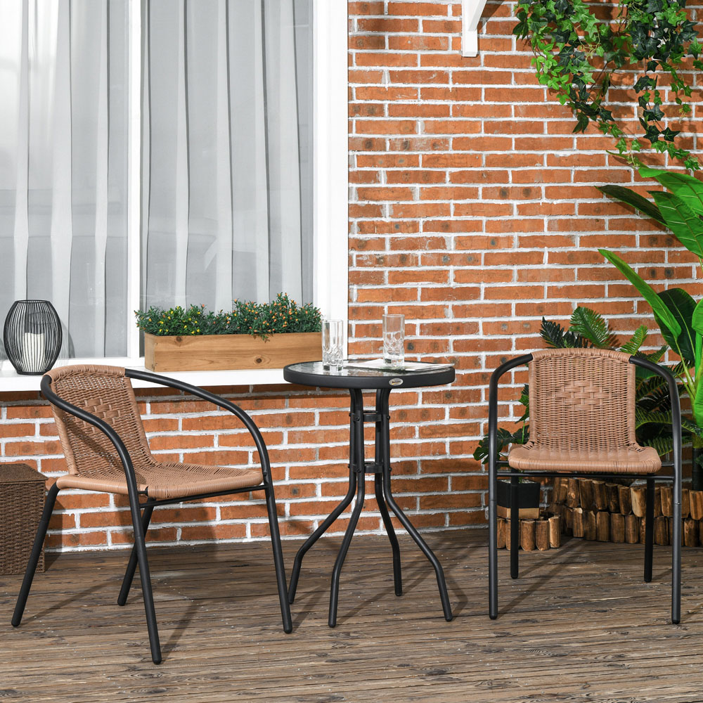Outsunny 2 Seater Brown Rattan Stackable Garden Bistro Set Image 1