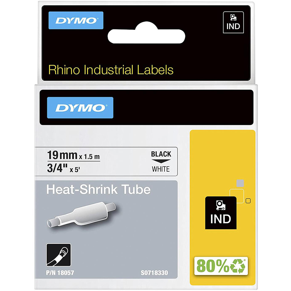 DYMO RhinoPRO Industrial Heat Shrink Black on White Label Tube 19mm x 1.5m Image 2