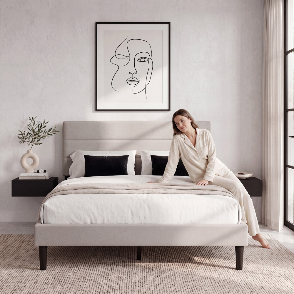 VIDA DESIGNS Vandura King Size Beige Linen Fabric Bed Image 3