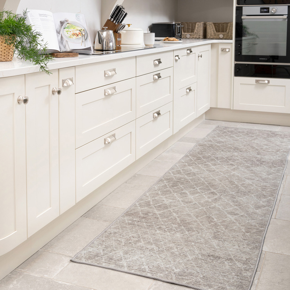 Kukoon Beige Grey Distressed Geometric Trellis Rug 60 x 240cm Image 2