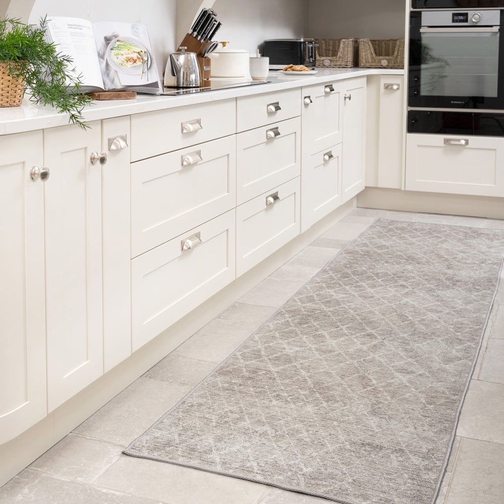 Kukoon Beige Grey Distressed Geometric Trellis Rug 80 x 300cm Image 3