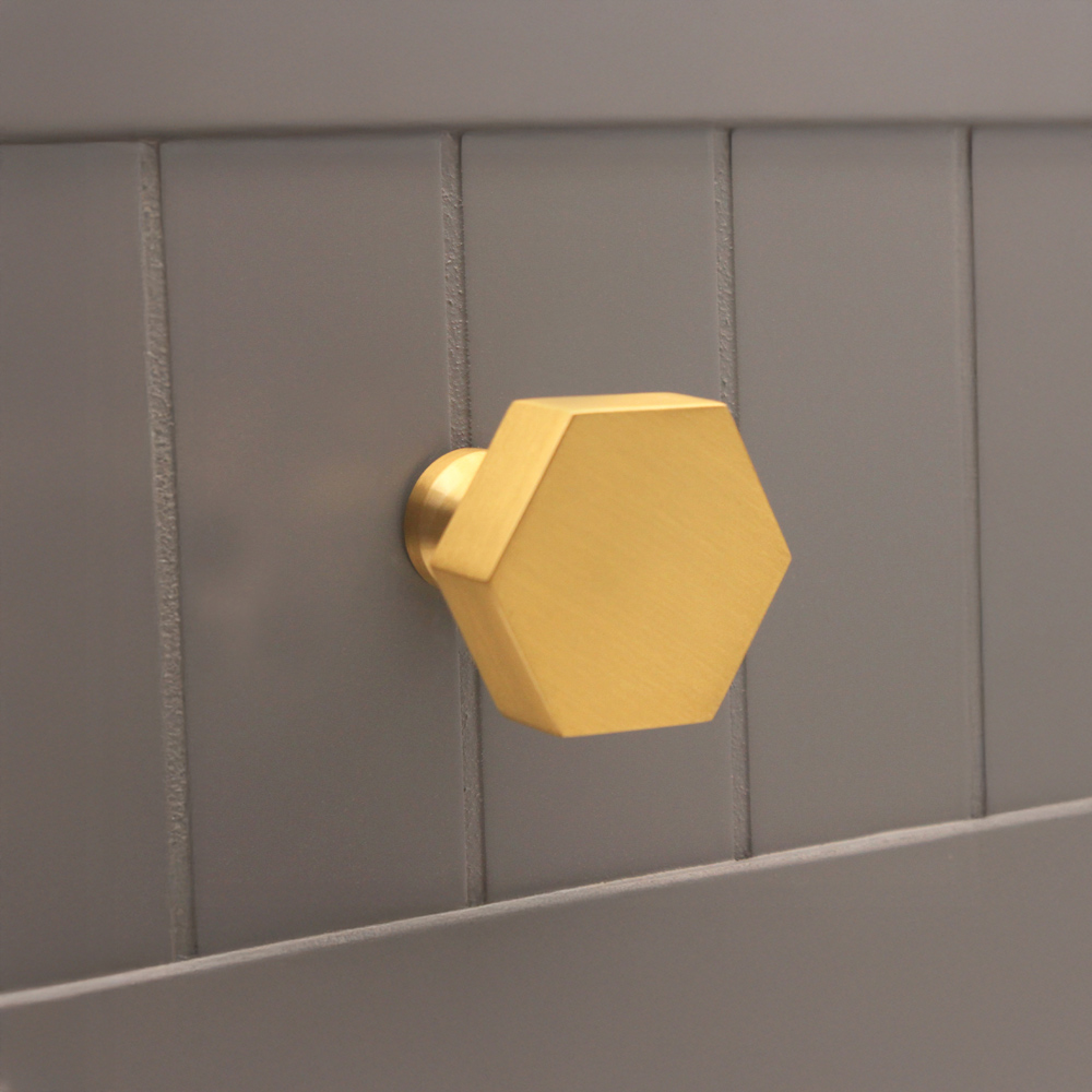 Spira Brass Satin Brass Hexagonal 38mm Cupboard Knob Image 2