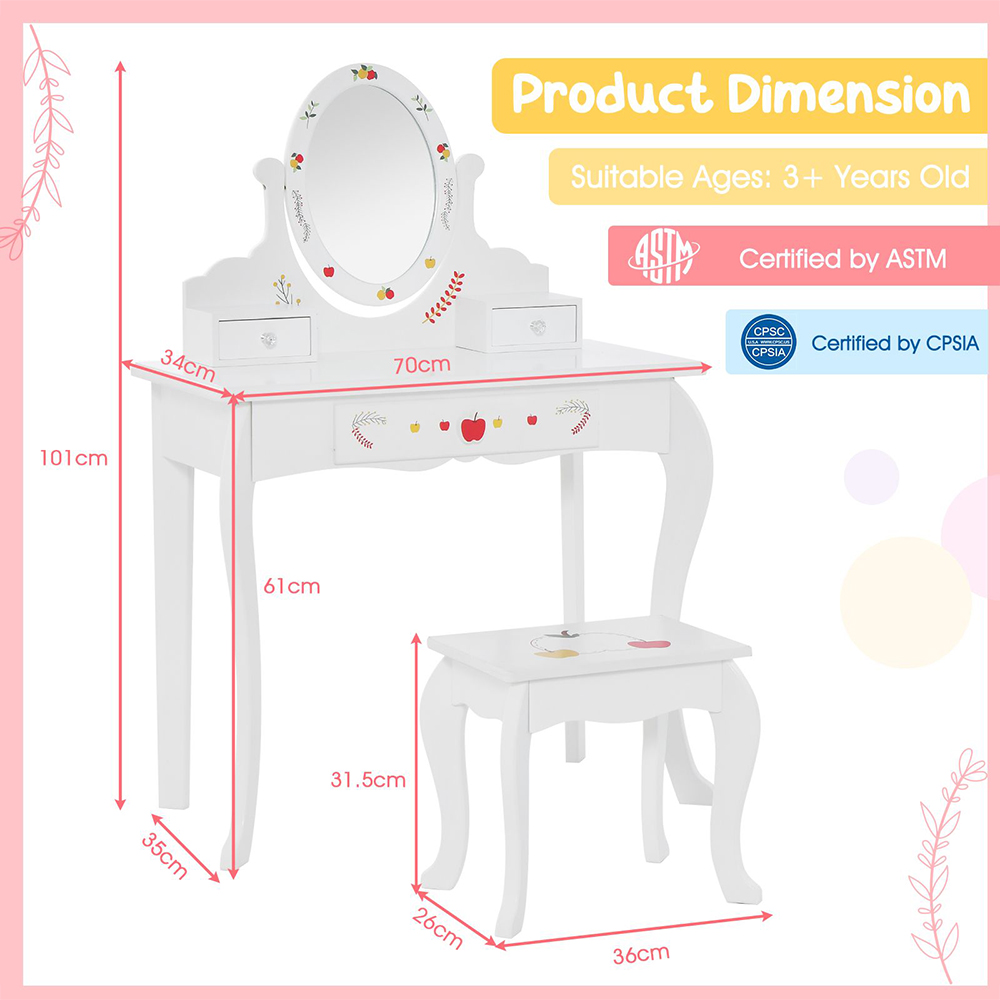 Costway White Princess Vanity Playset Image 7