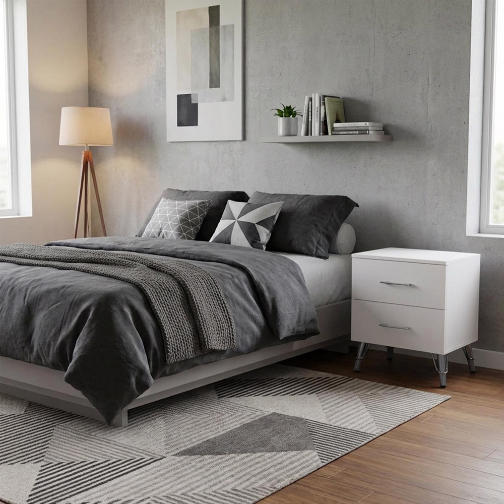FWStyle Maldon 2 Drawer White Bedside Table Image 6