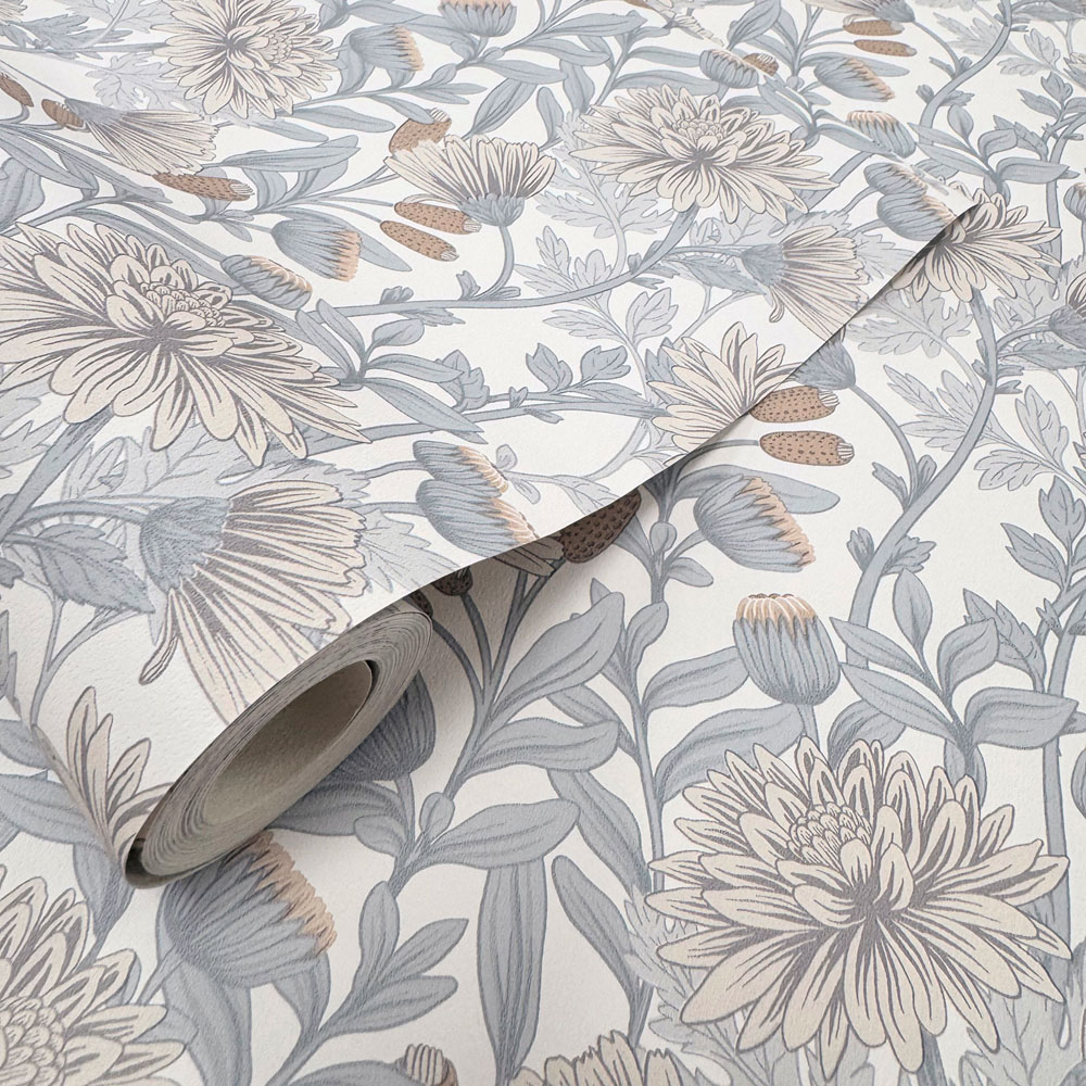 Muriva Martha Floral Cream and Blue Wallpaper Image 3