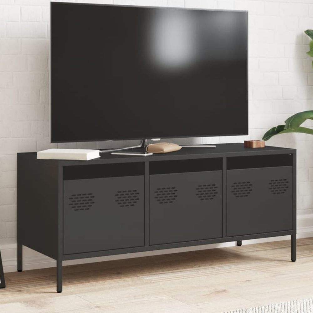 vidaXL 3 Drawer Black Steel Industrial Style TV Cabinet Image 1
