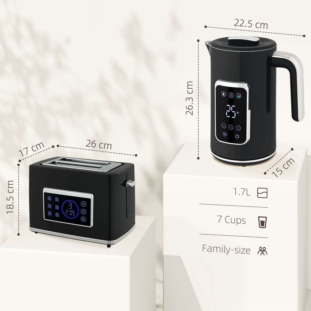 HOMCOM 800-282V70BK Black Rapid Boil 1.7L Kettle and 2 Slice Toaster Set Image 9