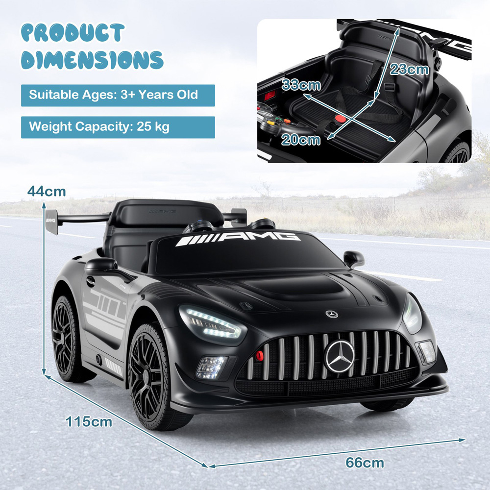 Costway Kids Black Licensed Mercedes Benz GT3 Ride On Car with Spoiler and Remote Control 12V Image 8