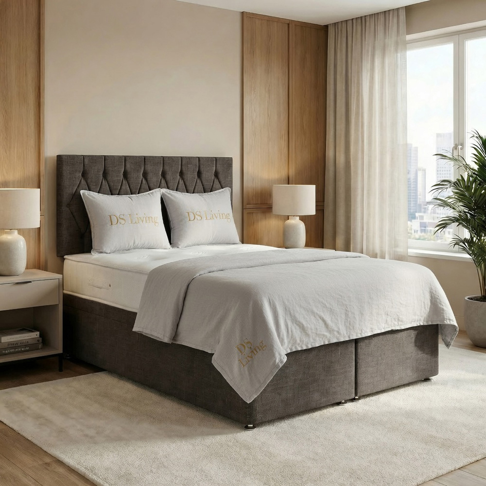DS Living Diamond Double Grey Upholstered Divan Bed Image 4