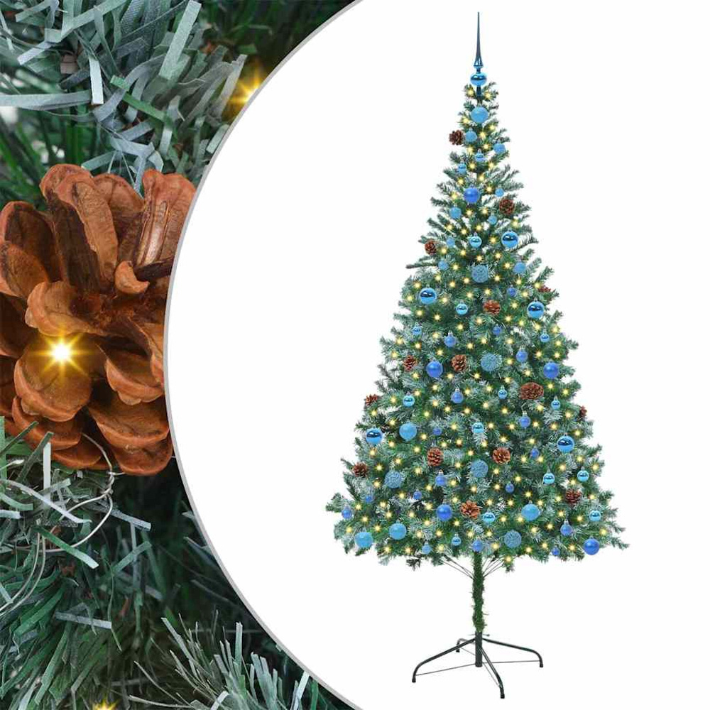vidaXL Pre-Lit Blue Baubles Green Artificial Christmas Tree 7ft Image 2