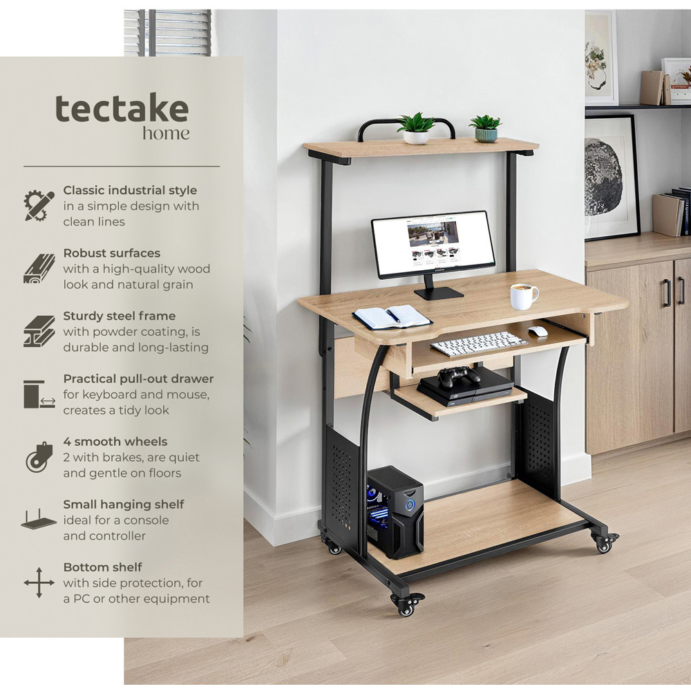 tectake Fife Oak Sonoma Office Desk with Keyboard Tray Image 6