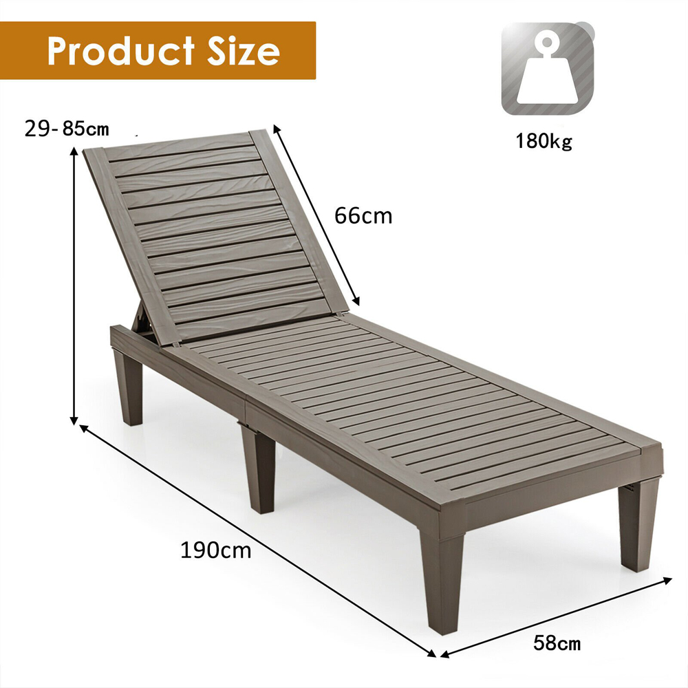 Costway Brown Adjustable Recliner Beach Lounger Image 9