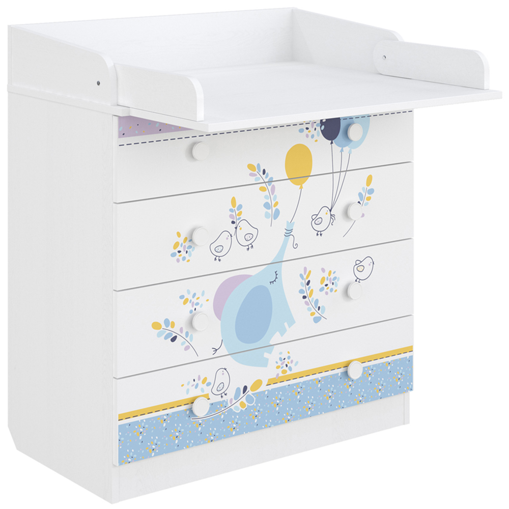 Kudl 800 Kids 4 Drawer White Elephant with Ballon Dresser with Changing Board Image 3
