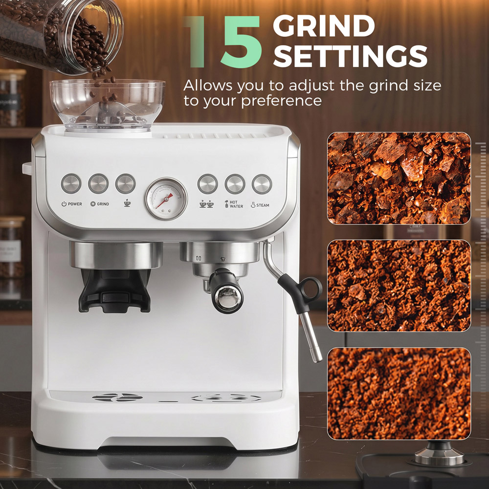 HOMCOM Bean to Cup 800-197V70WT White Coffee Machine with Integrated Bean Grinder Image 7