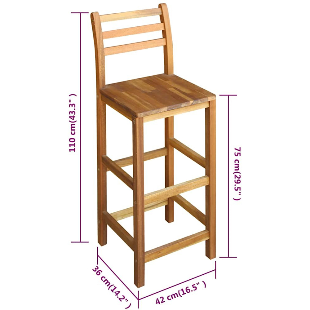 Walplus Solid Acacia Wood Bar Chair Set of 2 Image 7
