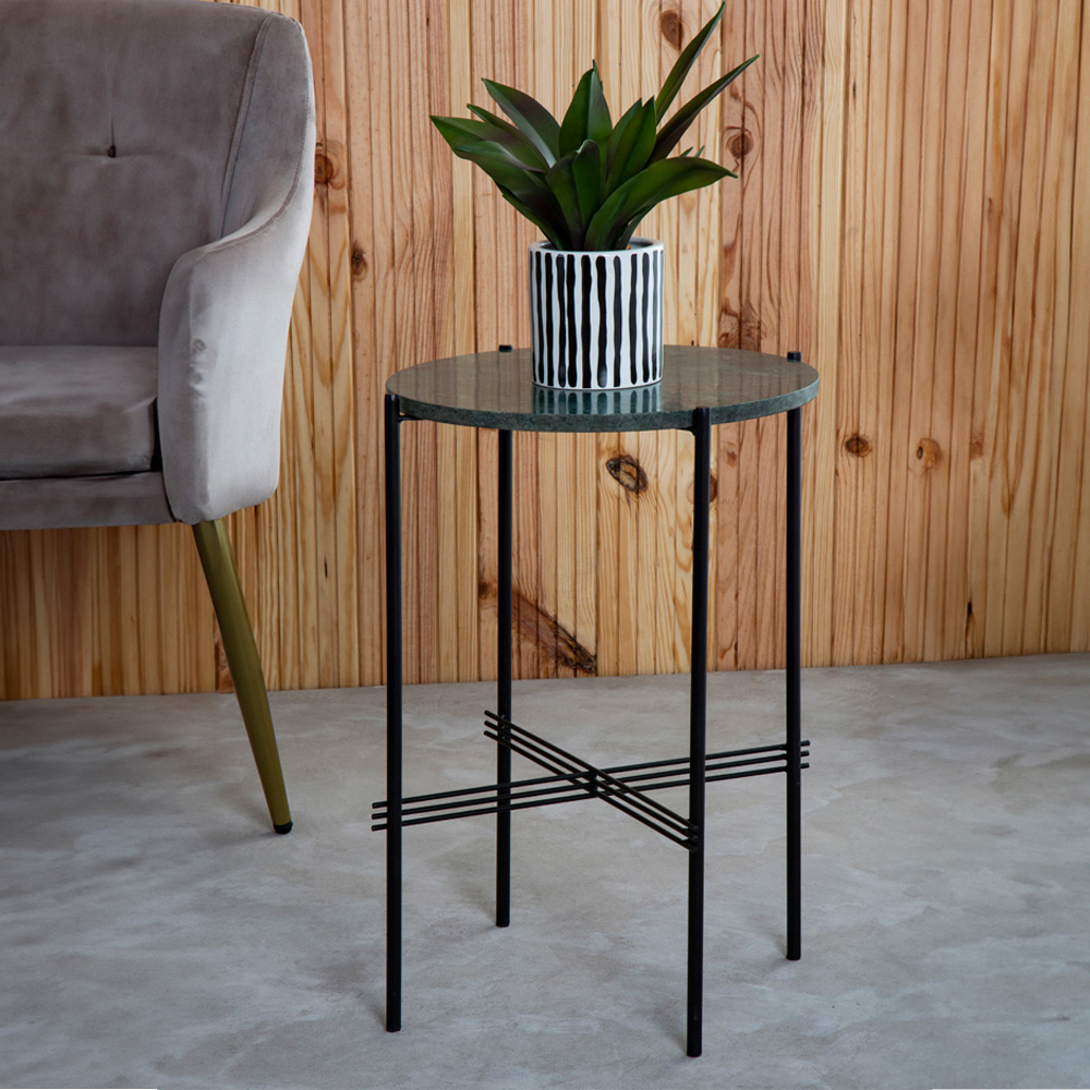 Premier Housewares Green Marble Black Crisscross Base Side Table Image 3