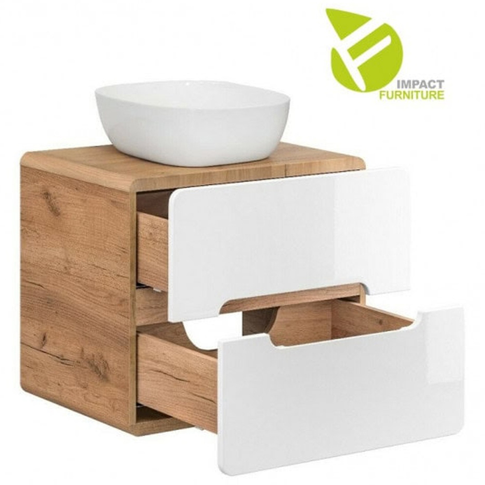 Impact Furniture Aruba White Gloss Oak Wall Hung Bathroom Furniture Set Image 3